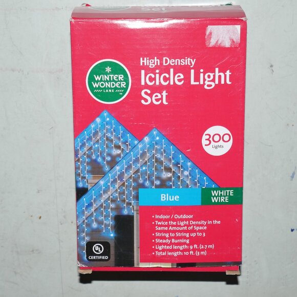3 Sets x 300 Count High Density Blue Icicle Lights White Wire 10 Ft Steady Lit - Picture 3 of 7